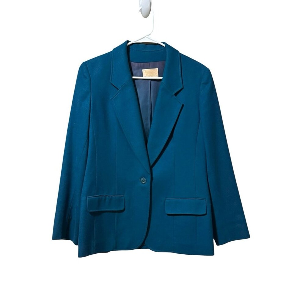 PENDELTON Blazer Jacket Women Size 12 Blue‎ 100% Virgin Wool Made In USA Vintage